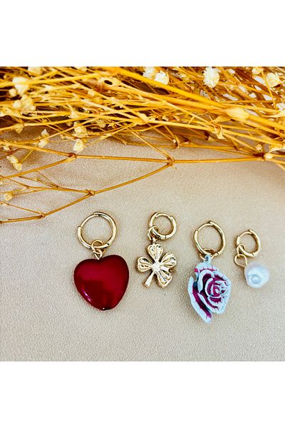 Markiz Takı Brand Multiple Heart Flower Earrings Set of Four