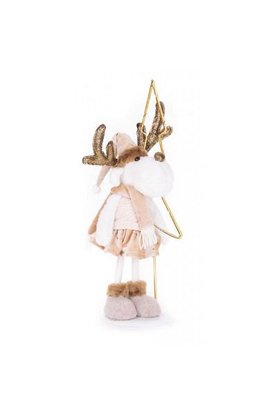 Strend Pro Christmas Decoration, Reindeer With Golden Christmas Tree, Pink, 50 Cm