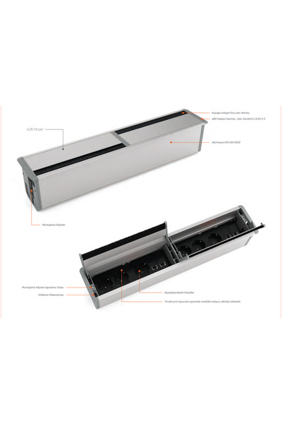 ksidesign Masa Üstü Çift Taraflı Priz Kutusu Alüminyum 16 Modül