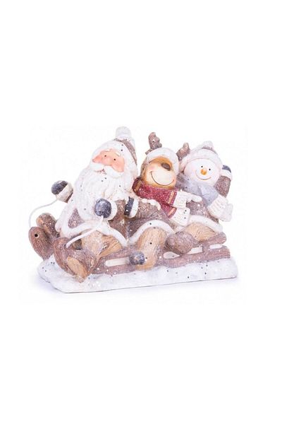 Strend Pro Christmas Decoration, Ceramic, Santa Claus, Reindeer and Snowman on Sleigh, 45x23x34.5 Cm