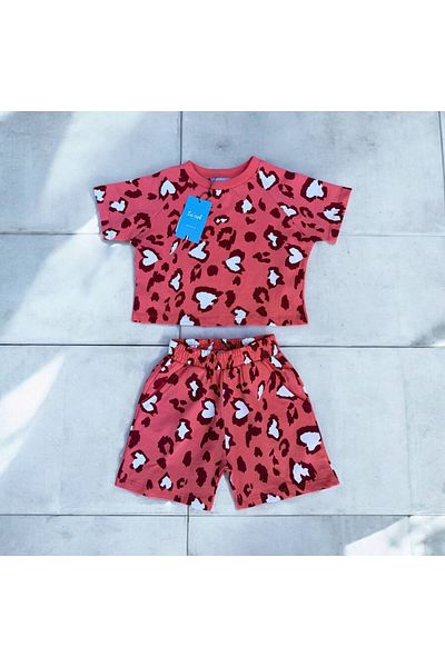 anonim Girls' Cotton Leopard Printed Tshirt and Shorts Bottom Top Set