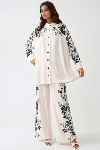 Hiccup Set de două piese modest cu model, cămașă cu mâneci lungi și pantaloni cu picioare largi