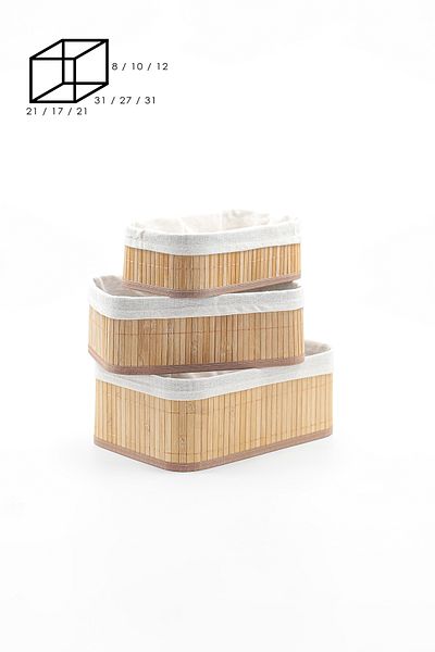 Tatlı Sebep 3-Piece Bamboo Basket Natural Lined Multi-Purpose Storage Box - Bathroom Cosmetics Kitchen Closet Organizer