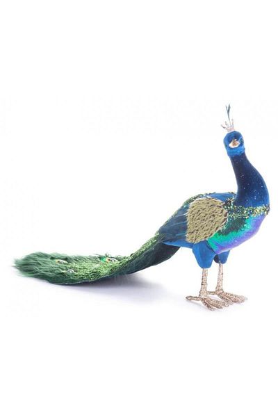 Strend Pro Christmas decoration, peacock with down, blue and green, 52x20x33 cm
