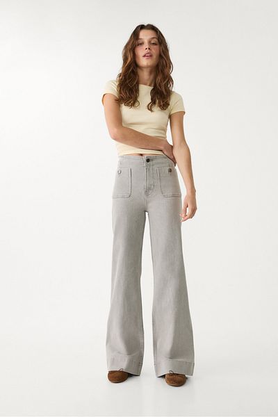 Stradivarius D77 بنطلون جينز بسيط مع جيوب