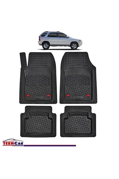 TEAMCAR ® Car Mats Tray Type Compatible Kia Sportage Ii (2004–2010) Black Durable Material