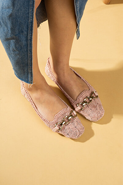 WMİLANO Kadın Babet Pudra Tokalı Nakışlı Hafif Rahat Taban Şık Günlük Ayakkabı