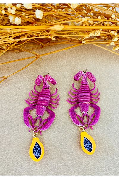 Markiz Takı Brand Dangle Pink Lobster Figure Earrings