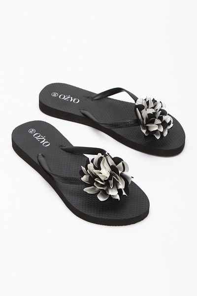 OZYO Havana Black Floral Flip Flops Beach Slippers