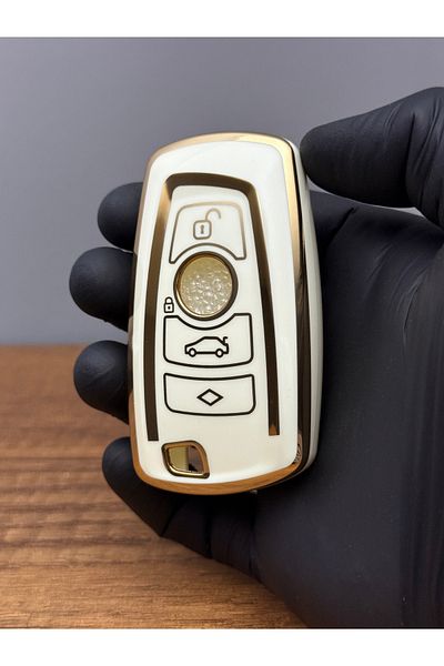 Luxe Aksesuarr Bmw Smart F30 F32 F10 F20 Compatible 3 and 4 Button Silicone Key Protection Case White Gold Color