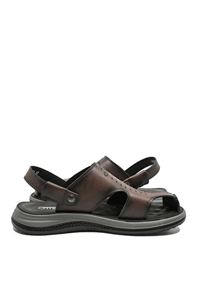 OTTER Men's Dark Brown Leather Sandals with Retractable Strap