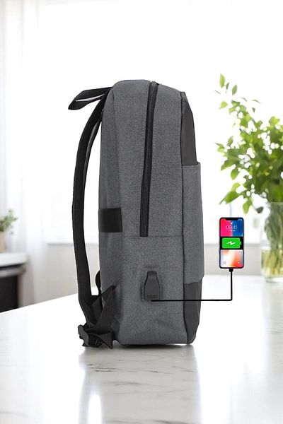 TB Terzi Bey Imported Backpack with Anthracite Shock Absorbing Protection and USB Device and 14-15.6 Inch Laptop Compartment