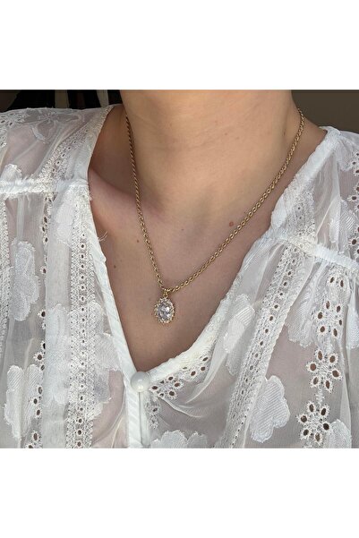 Alice İsstanbul Steel Oval Stone Necklace