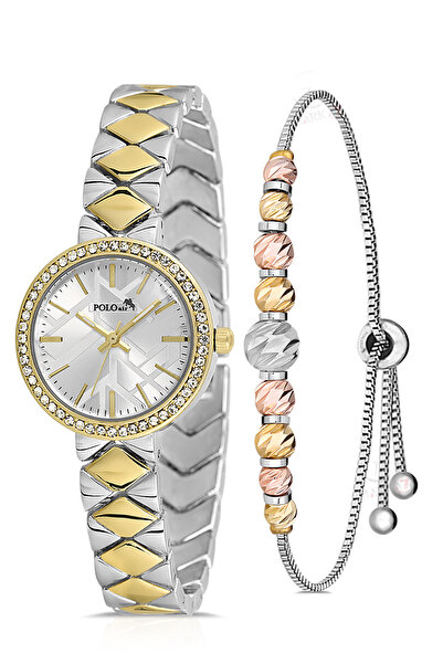 Polo Air Lüx Taşlı Baklava Desen Kadın Kol Saati Dorika Bileklik Kombin Gümüş...