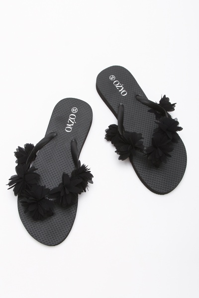 OZYO Havana Black Flower Garden Flip-Flop Beach Slippers