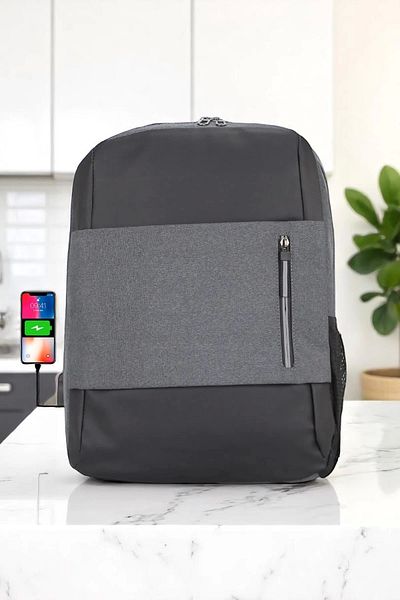 TB Terzi Bey Imported Backpack with Anthracite Shock Absorbing Protection and USB Device and 14-15.6 Inch Laptop Compartment