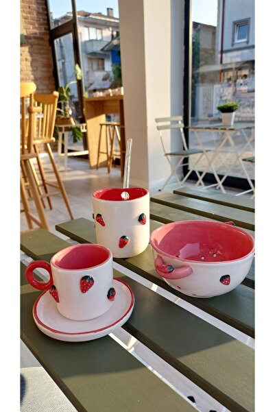 Ohlala Atelier Çilekli Seramik Süzgeç El Yapımı Küçük Süzgeç Sunumluk Handmad...