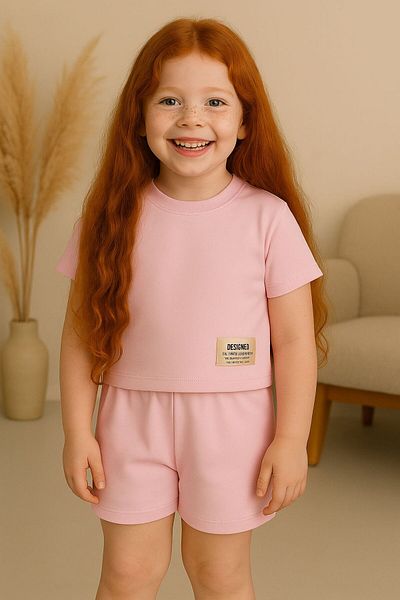 opheliateks Basic Girl-Boy Summer Shorts Set Crest-Pink