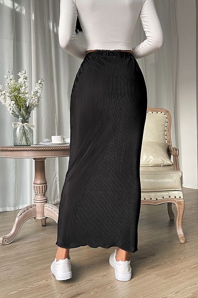 MODAGEN Women's Black Elastic Waist Maxi Length Pleated Skirt