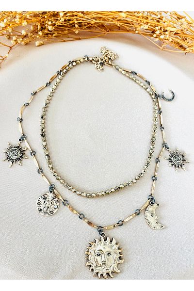 Markiz Takı Brand Sun and Moon Double Necklace Set