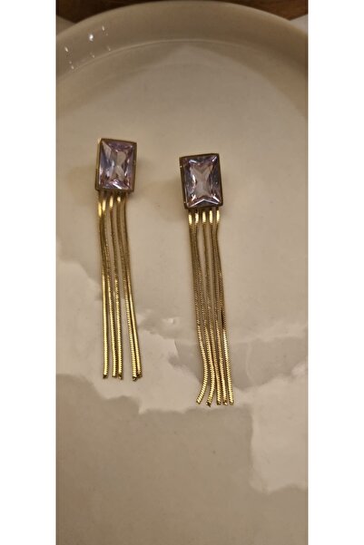 AKSESUARIM ZİRKON TAŞLI,İTALYAN ZİNCİRLİ ,SALLANTILI ŞIK,TASARIM ÇELİK KÜPE( 9 CM )