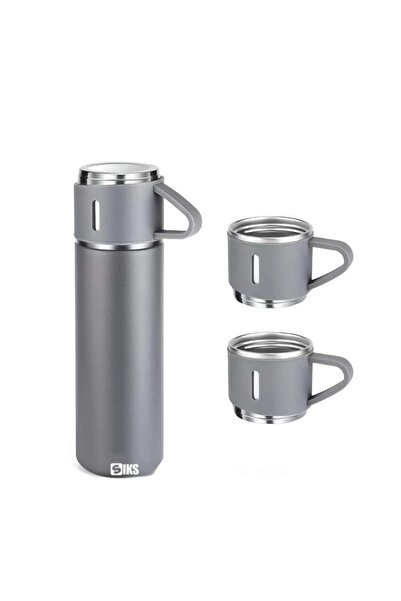 SIKS Set termos cu interior din oțel inoxidabil și 2 căni suplimentare, pereți dubli, 500 ml