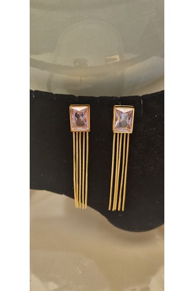 AKSESUARIM Zircon Stone, Italian Chain, Shiny, Design Steel Earrings (9 cm)
