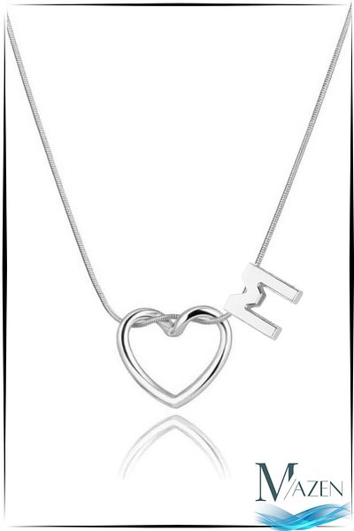 MAZEN Silver Color Heart Letter Detailed Necklace – Tarnish-Free Surgical Steel – Letter m