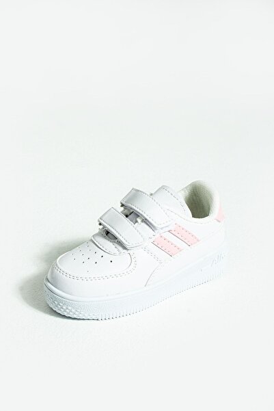 Çocuk Unisex Beyaz Pudra Sneakers Cırtlı Spor Rahat Çocuk Ayakkabısı