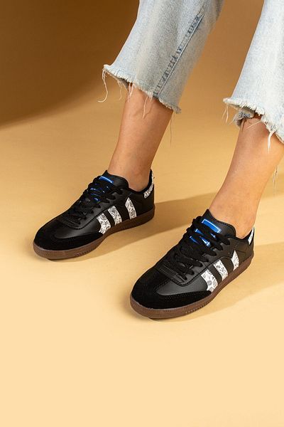 Pembe Potin Black and White Shawl Women's Sports Sneakers Lace-up Daily Comfortable Sole Shoes