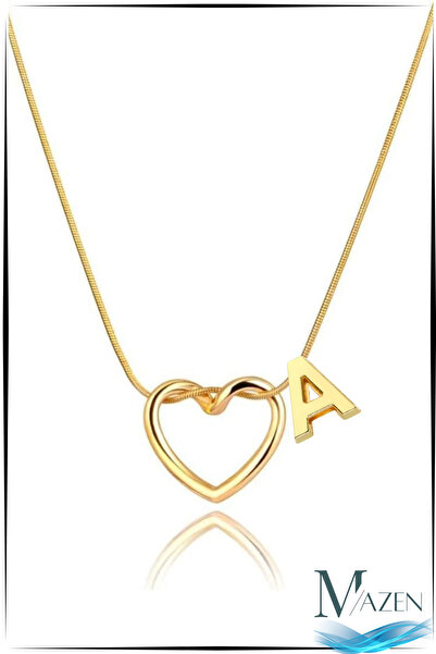 MAZEN قلادة على شكل قلب ذهبي اللون - فولاذ جراحي غير قابل للتلطيخ - حرف A