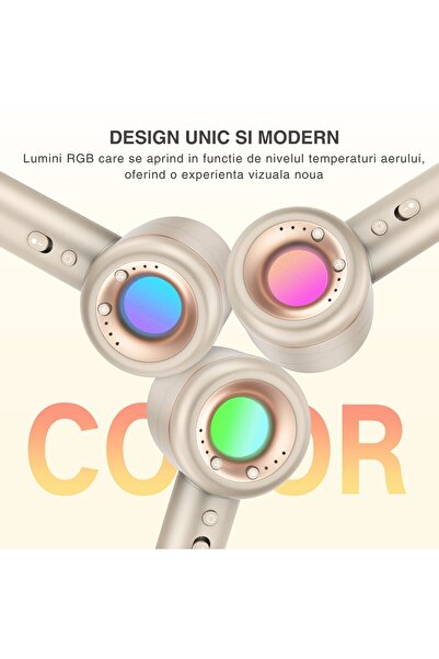 BREZIUM Uscător de păr profesional ionic, 1800W, 110.000 RPM, 200 de milioane de ioni negativi, Gold