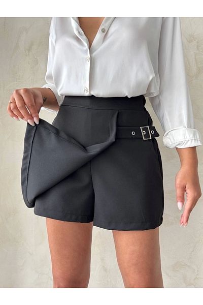 TB Terzi Bey Women's Buckle Shorts Skirt Black S25449