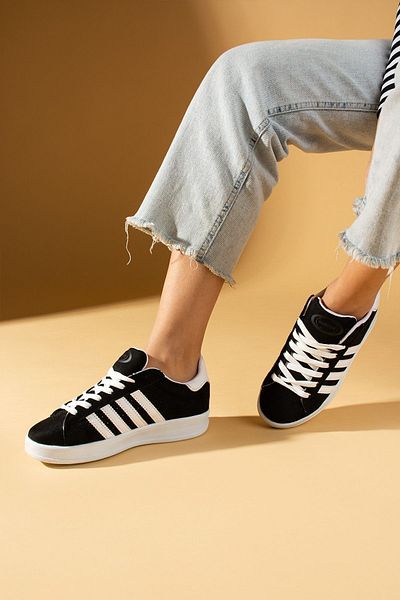Pembe Potin Black Women's Sports Sneakers Lace-up Casual Comfortable Sole Shoes