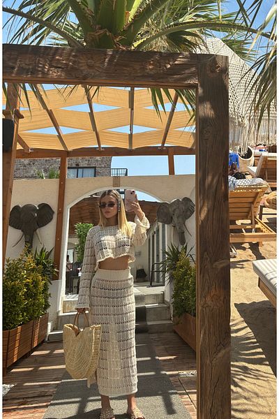 B2K FASHION Openwork Summer Beach Knitwear Bottom Top Set