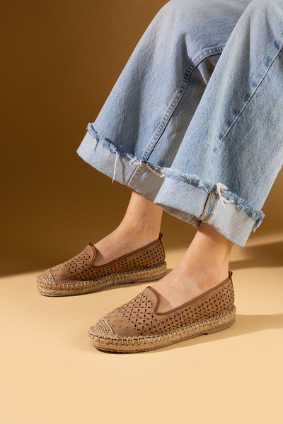 WMİLANO Kadın Espadril Taba Süet Hafif Rahat Taban Şık Günlük Ayakkabı