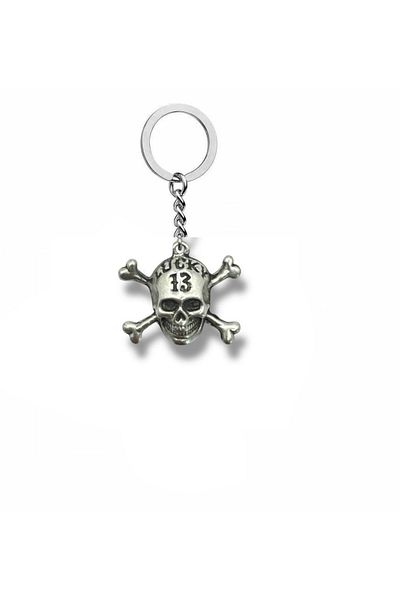 Herşey Nota Lucky 13 |   Unisex Metal Keychain with Skull Figure