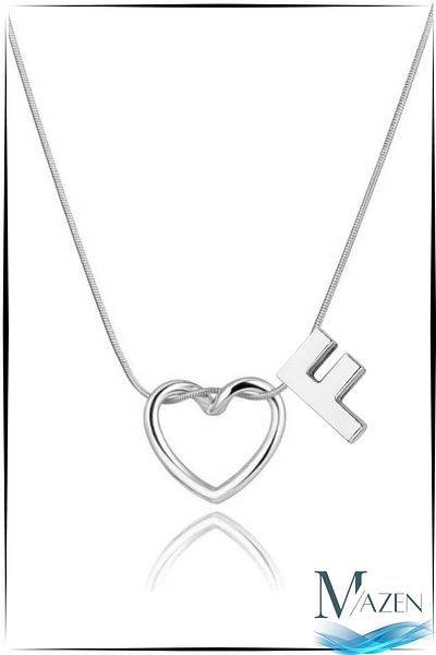 MAZEN Silver Color Heart Letter Detailed Necklace – Tarnish-Free Surgical Steel – Letter F
