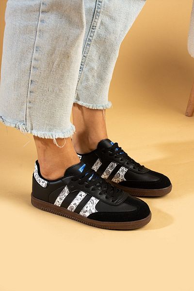 Pembe Potin Black and White Shawl Women's Sports Sneakers Lace-up Daily Comfortable Sole Shoes