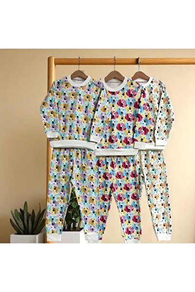 opheliateks Köpek Desenli Pijama Takımı Kız-Erkek Çocuk -Mor