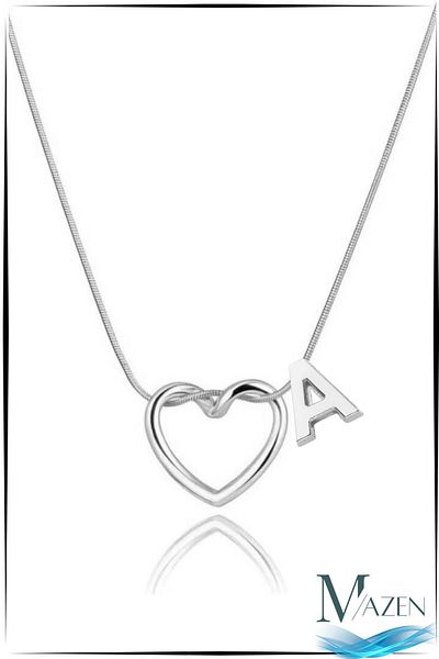 MAZEN Silver Color Heart Letter Detailed Necklace – Tarnish-Free Surgical Steel – Letter a