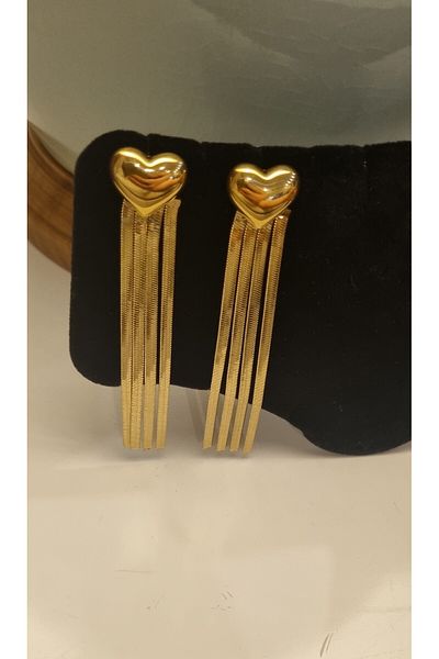 AKSESUARIM Italian Chain, Heart Detail, Stylish Design Heart Earrings (9 cm)
