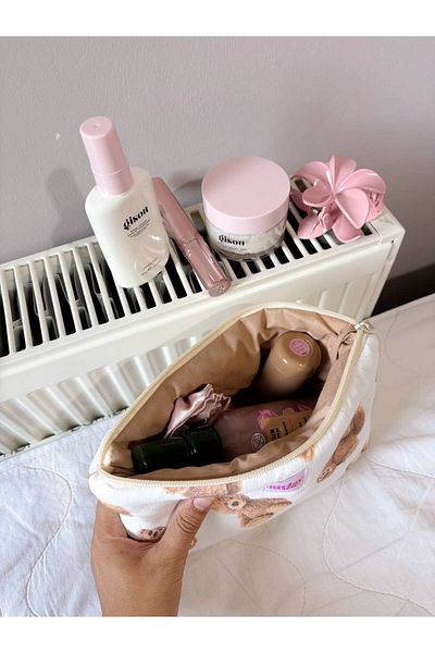girlsybags Λευκή τσάντα μακιγιάζ με αρκουδάκι Τσάντα Portfolio Τσάντα Organizer Τσάντα Μεγάλο πορτοφόλι με φερμουάρ