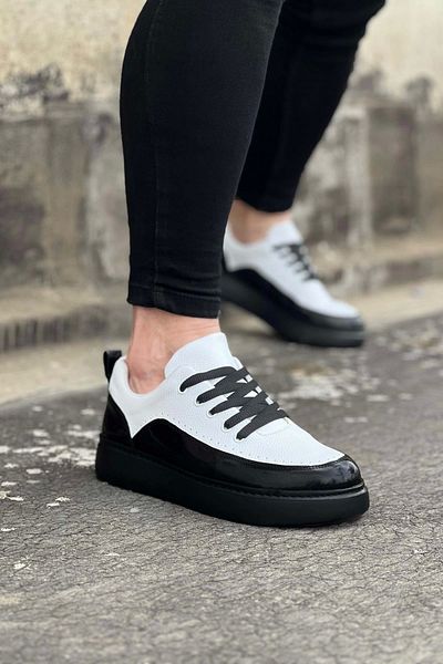 TB Terzi Bey Terzi Bey Tb162 Charcoal White Patent Leather Orthopedic Sole Men's Casual Shoes