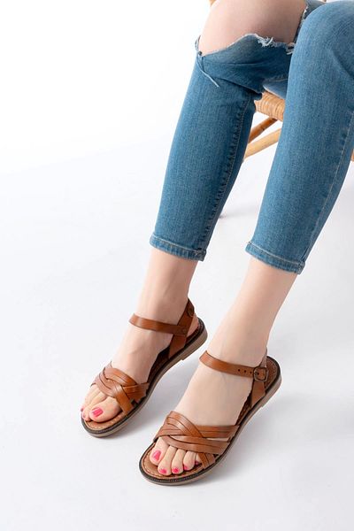 TB Terzi Bey 205-037 Tan Genuine Leather Orthopedic Sole Women's Sandals