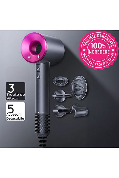 TnsAround Uscator de Par Profesional TNS®, Motor Digital 2000W, 5 Accesorii incluse, Duze Magnetice, Ionizare