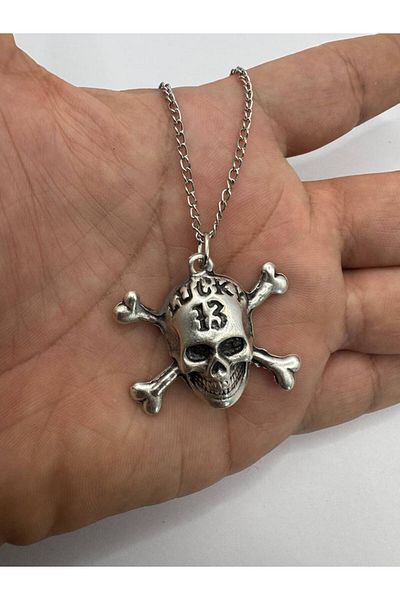Herşey Nota Lucky 13 |   Unisex Necklace with Skull Figure – 60 cm Chain