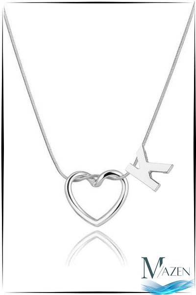 MAZEN Silver Color Heart Letter Detailed Necklace – Tarnish-Free Surgical Steel – Letter K