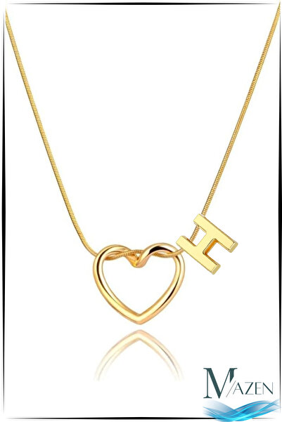 MAZEN قلادة على شكل قلب ذهبي اللون - فولاذ جراحي غير قابل للتلطيخ - حرف H