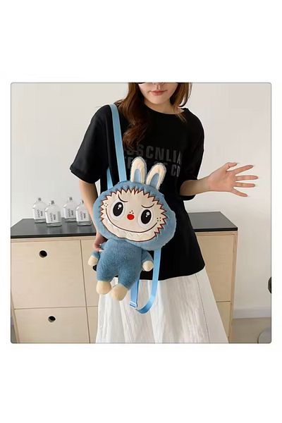 happystoretr Blue Labubu Cartoon Doll Large Capacity Backpack Portable Girl Outing Fashion Bag